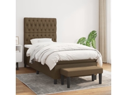 Cama Box Spring Con Colchón Tela Marrón Oscuro 100x200 Cm