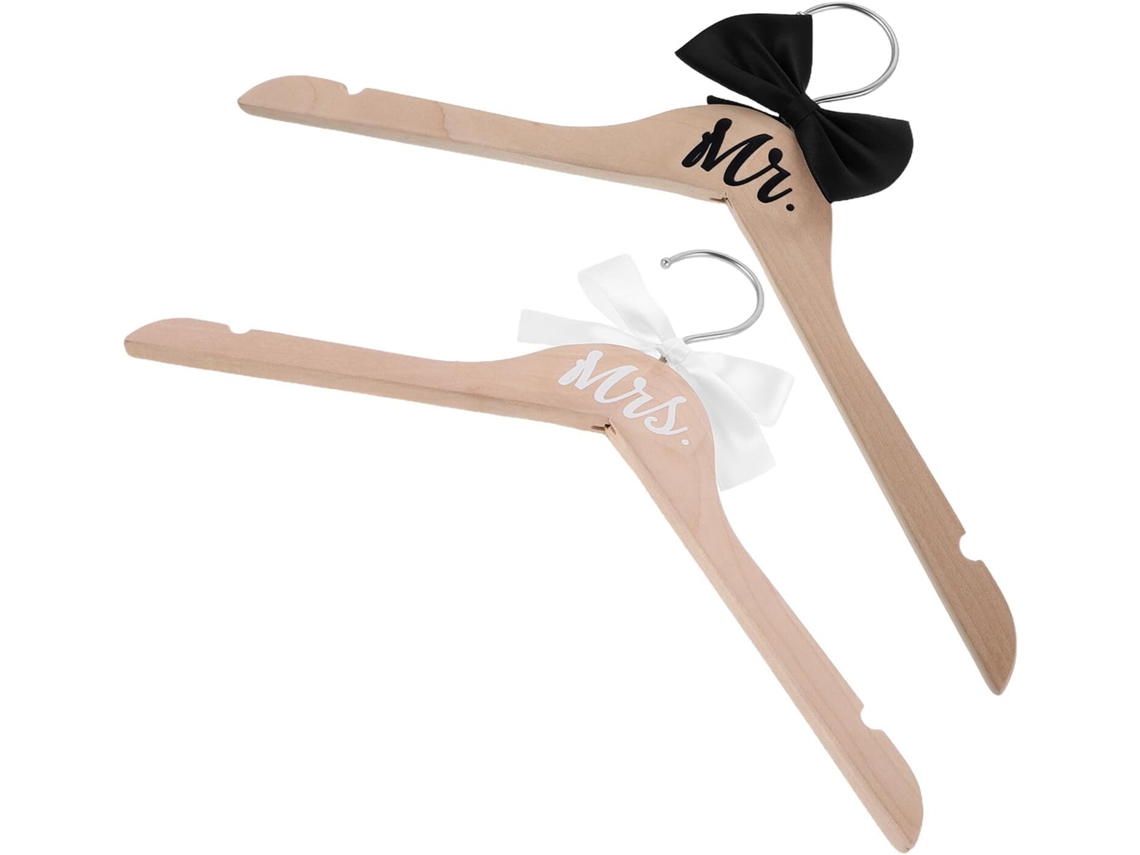 Juego 2 Perchas Madera Traje Novio Vestido Novia Integrado Padrinos Lazo
