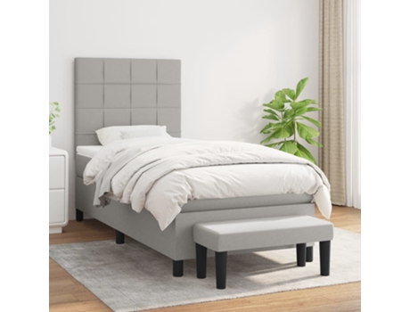 vidaXL Cama con somier y colchón 90x200 cm tela gris claro