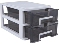 Caja De Almacenamiento Portátil Y Práctica De Dos Niveles, Fabricada En Plástico Negro Con Cajones Y Un Diseño Sencillo.