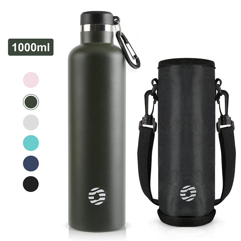 (Verde, 1000 ml) Termo de acero inoxidable, hervidor deportivo, con aislamiento al vacío, a prueba de fugas, libre de BPA.