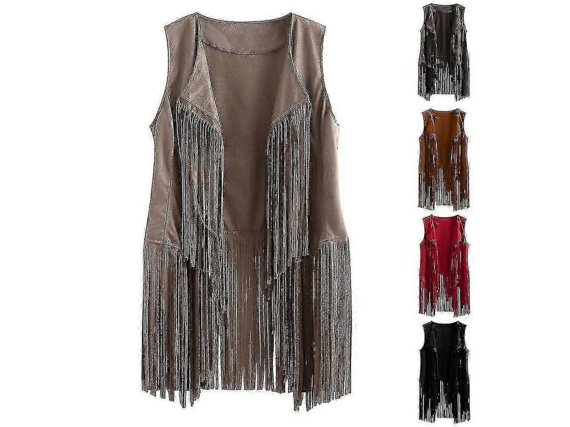 Chaleco Vaquera Mujer 1920s Sin Mangas Tassel Retro Casual Fiesta Halloween Am3xlbeige 3xl Beige