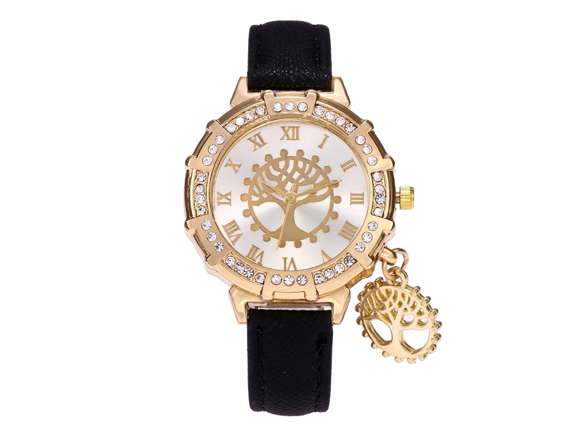 Reloj De Pulsera Zhoulianfa Para Mujer, Correa De Pu, Esfera Redonda, Diamantes De Imitación, Estilo Casual.