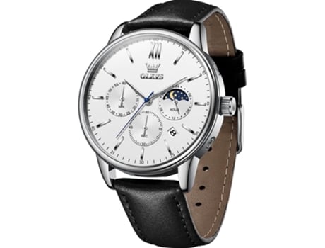 VEANXIN Reloj para Hombre Reloj Cronógrafo de Cuero Genuino Reloj de Cuarzo Impermeable para Hombre Acero Inoxidable(blanco)