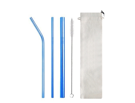 Juego De Pajitas Portátiles De Acero Inoxidable - Bolsa De Algodón Y Lino - Azul - Kit De Pajitas Reutilizables JEIIBRZUI