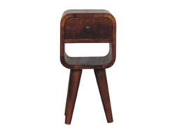 Mesita de noche extra pequeña de madera maciza de castaño, curvada, con 1 cajón y 1 ranura abierta, color marrón oscuro, ARTISAN FURNITURE EST 1995 TM