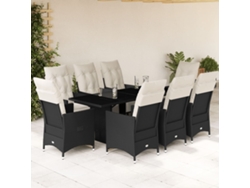 Juego de comedor de jardín de 9 piezas con cojines de mimbre negros de DKD Home Decor