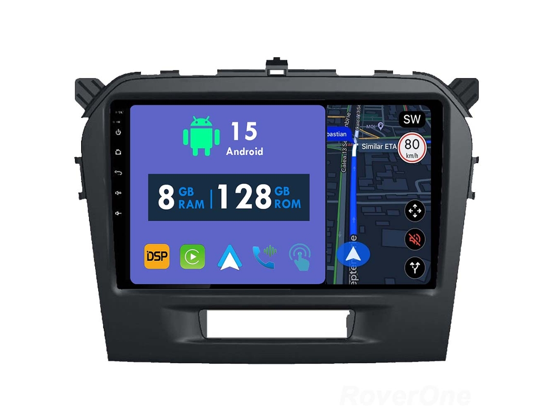 Coche Radio Android Auto Autoradio 8GB RAM 128G ROM CarPlay Navegación GPS Pantalla Táctil RoverOne para Suzuki Vitara 4 2014 - 2018 