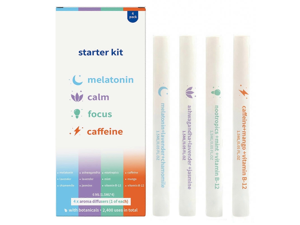 4 bolígrafos difusores de aromaterapia con hierbas para la concentración, la respiración clara y la relajación sensorial.