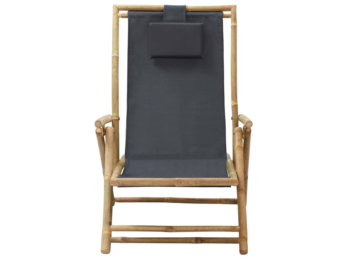 Silla de jardín | Silla reclinable de exterior en bambú y tela gris oscuro