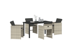 Conjunto de comedor de jardín con cojines de ratán gris claro Poly Lovely Home