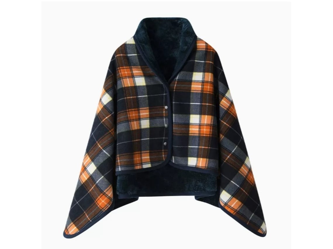 Manta De Franela Portátil, Manta Poncho Suave Y Cálida, Manta Chal Enrejada (azul Marino, 100x40cm) Cuich