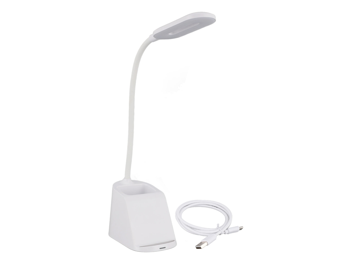 Lâmpada De Mesa Led Com Carga Sem Fio E Porta-canetas, Iluminação Protetora De Olhos Para Escritório Estudo Branco