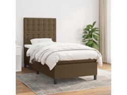 Cama Box Spring Con Colchón Tela Marrón Oscuro 90x200 Cm