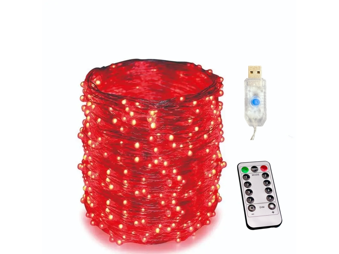 (30 M300 Cuentas Led Rojas) Cadena De Luces Led Usb, Con Control Remoto, 8 Modos