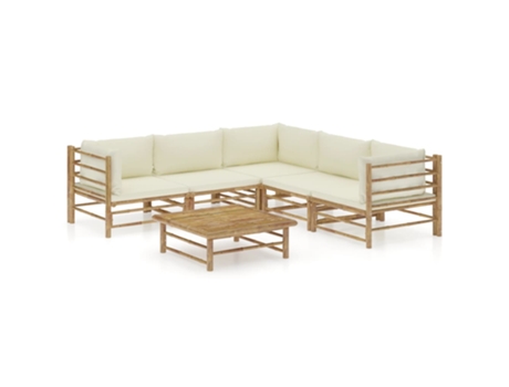 MAISON EXCLUSIVE Set de muebles de jardín 6 piezas bambú y cojines blanco crema