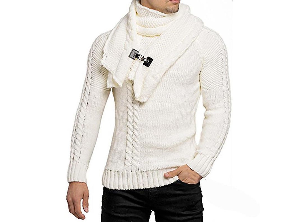 2026-jersey De Punto Para Hombre Manga Larga Cuello Tortuga Con Bufanda Desmontable Casual Suéter De Punto