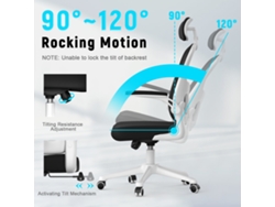 Silla de Escritorio Ergonómica Con Soporte Lumbar, Reposacabezas Ajustable, Reposabrazos Abatibles, Blanco NASPALURO