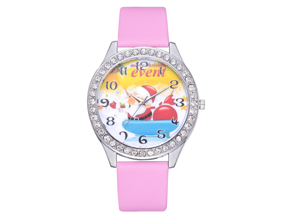 Reloj De Cuarzo Informal Para Mujer Con Correa De Pu, Bonito Estampado Navideño, Regalo Rosa