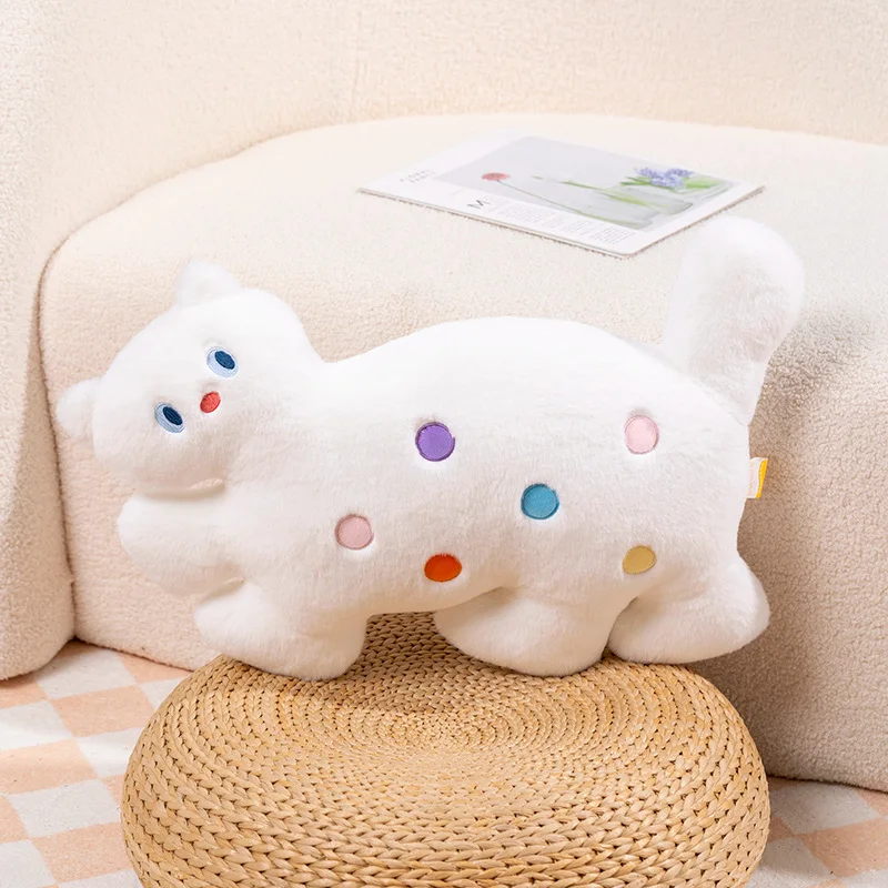 (blanco, 55 Cm) Cojín Para Adulto Con Estampado De Gato De Lunares, Cojín Para Sofá, Cojín Adorable