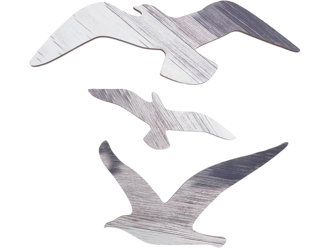 Conjunto 3 Esculturas Pared Gaviotas Madera Oscura Ligeras Fáciles Mantener Decoración Estilo Mediterráneo