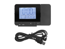 Relógio Despertador Digital Com Projeção 180°, Termômetro, Higrômetro, Usb, Led, Preto