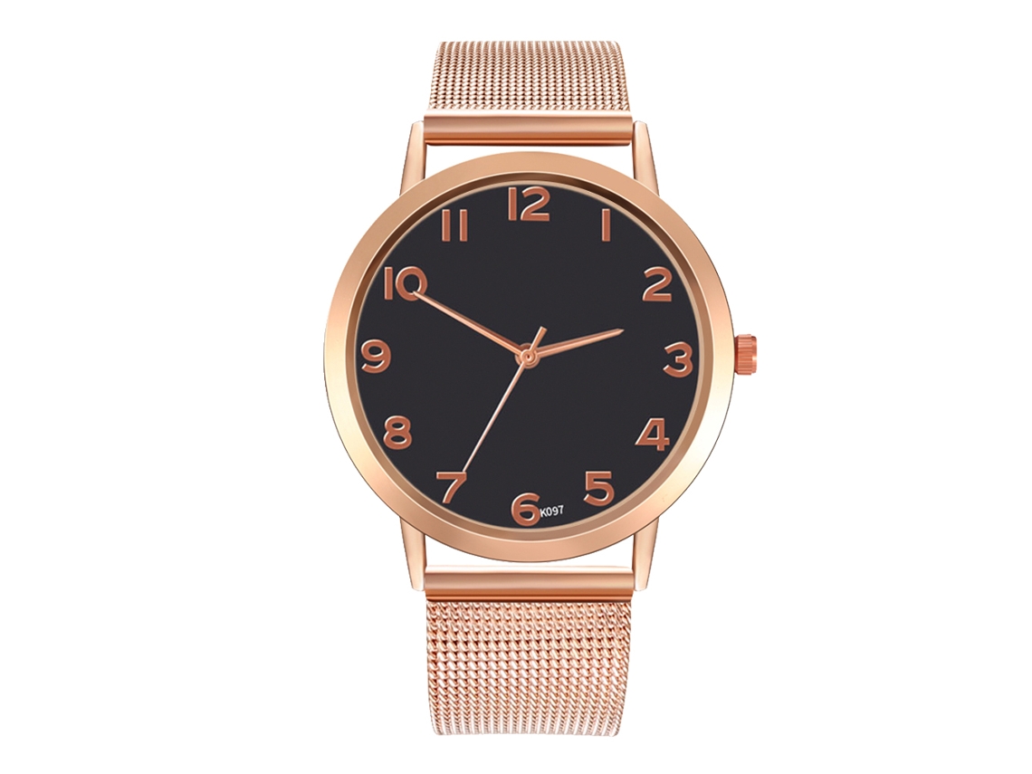 Reloj Analógico De Cuarzo Con Correa De Malla, Estilo Elegante Para Negocios Y Uso Diario (oro Rosa + Negro)