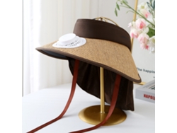 (caqui) Sombrero De Sol De Larga Duración Con Ala Ancha, Ventilador De Carga Solar Y Fuerte Protección Contra El Viento.