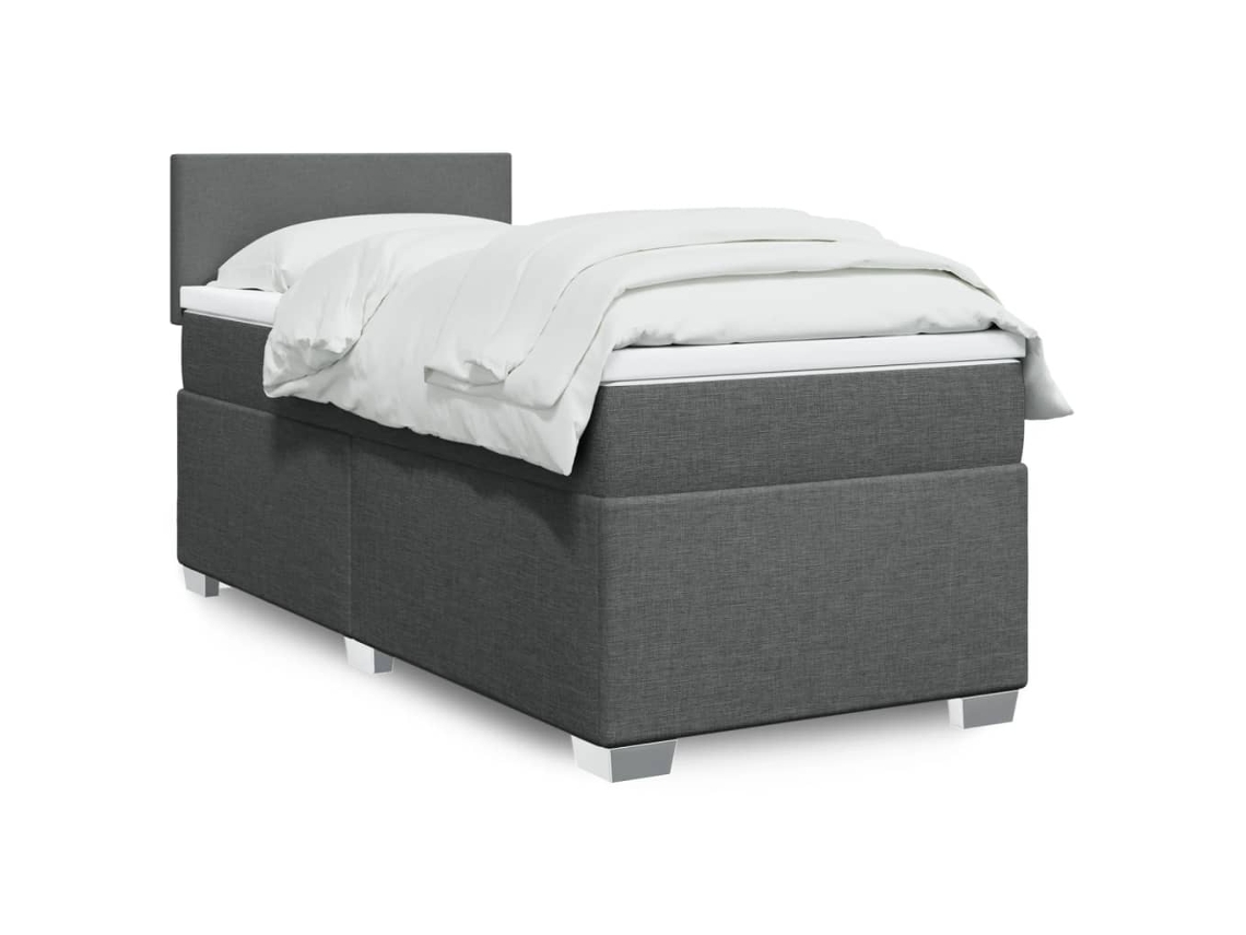 Cama Box Spring Con Colchón Tela Gris Oscuro 90x200 Cm