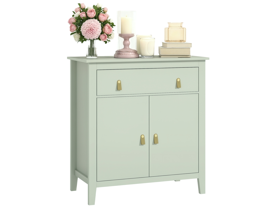 Aparador De Salón, Mueble De Almacenamiento Con Cajón, Doble Puerta, Estante Regulable, 80 X 40 X 90 Cm, Verde Claro
