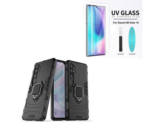 Kit Carcasa y Protector de Vidrio Nano Curved UV Xiaomi Mi Note 10 Pro PHONOCARE Militar Negro