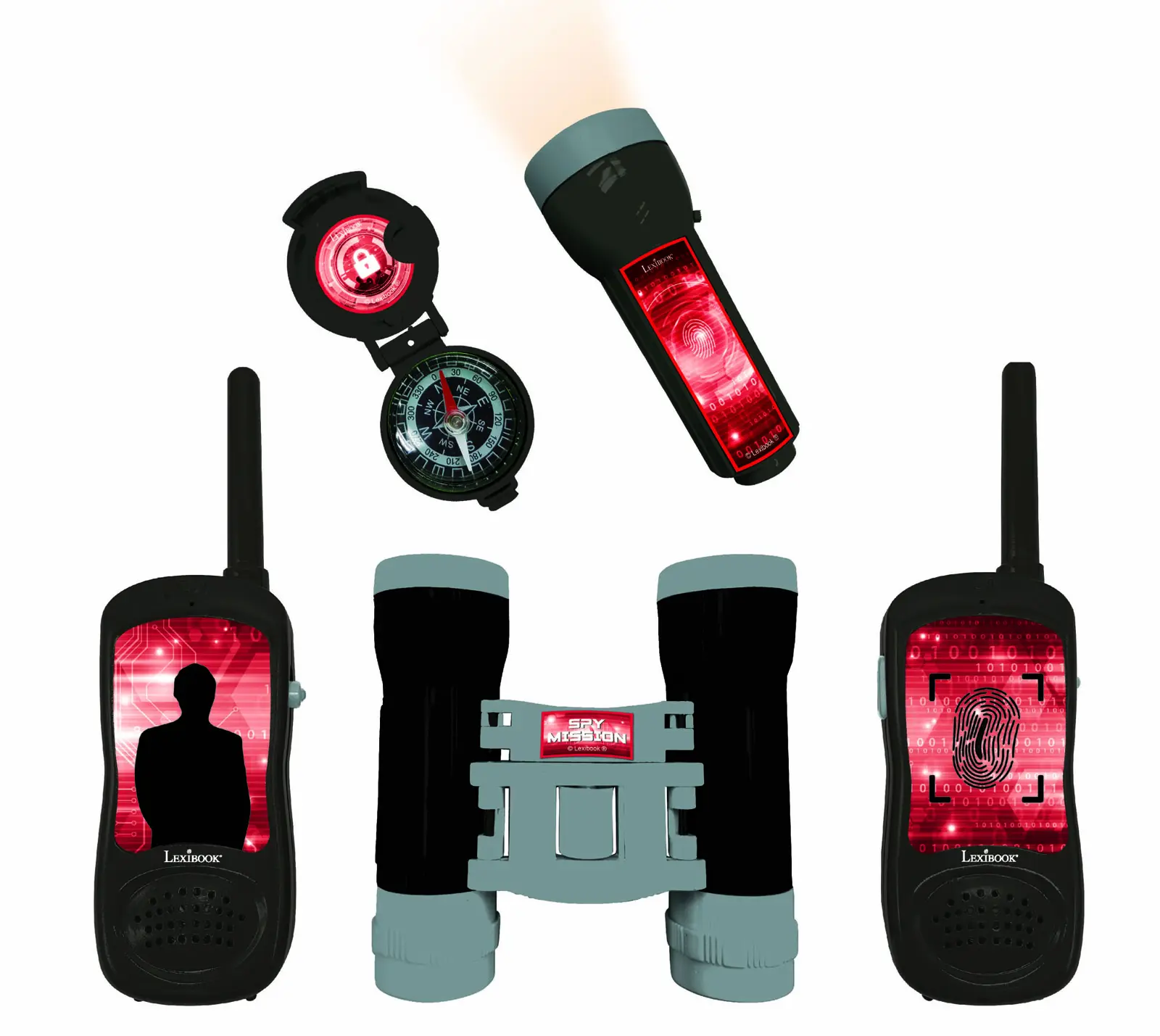 Komplettes Spion-set Mit Walkie-talkies Bis 120 M, Fernglas, Taschenlampe Und Kompass
