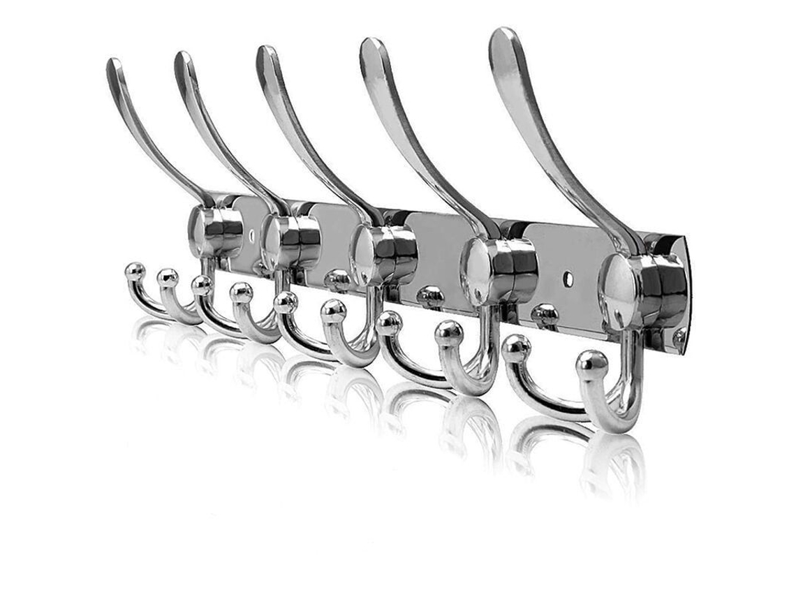 Perchero De Pared De Acero Inoxidable 304 Con 15 Ganchos, Color Plata, Para Abrigos, Toallas Y Batas De Baño.
