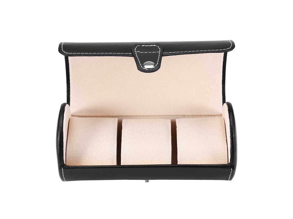 Estuche Enrollable De Viaje Para Relojes De 3 Compartimentos, Organizador De Almacenamiento De Cuero Sintético Negro.