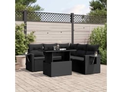 Conjunto de sofá de jardín de 6 piezas con cojines, mimbre sintético negro, DKD Home Decor