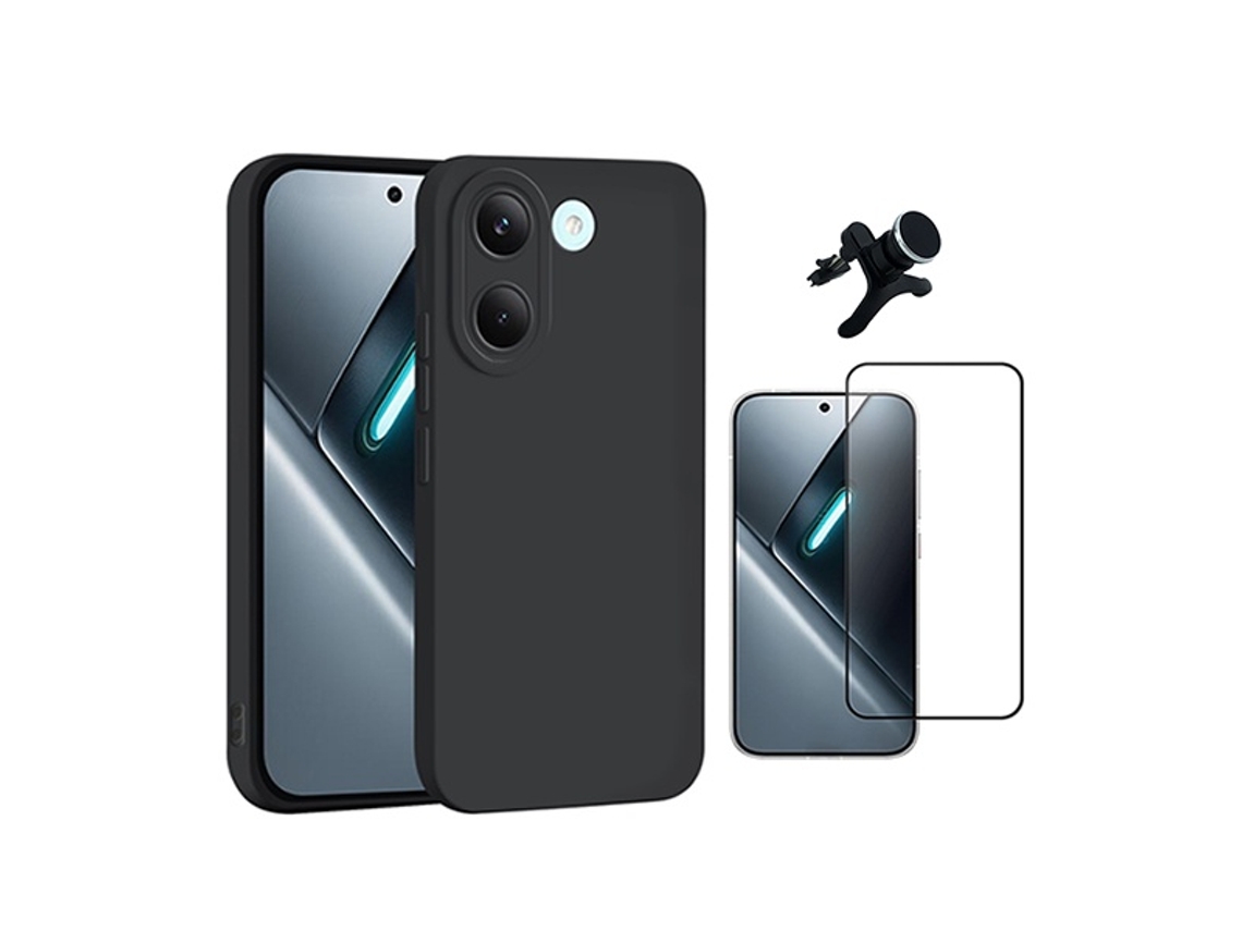 Kit Vidro Temperado Capa Silicone Líquido Suporte Magnético Reforçado Phonecare Para Xiaomi Poco X8 Pro - Preto