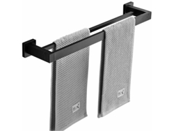 Toallero doble para montaje en pared, fabricado en acero inoxidable negro mate.