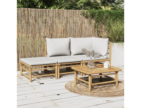 Conjunto 3 de muebles de jardín VIDAXL bambú y cojines gris claro