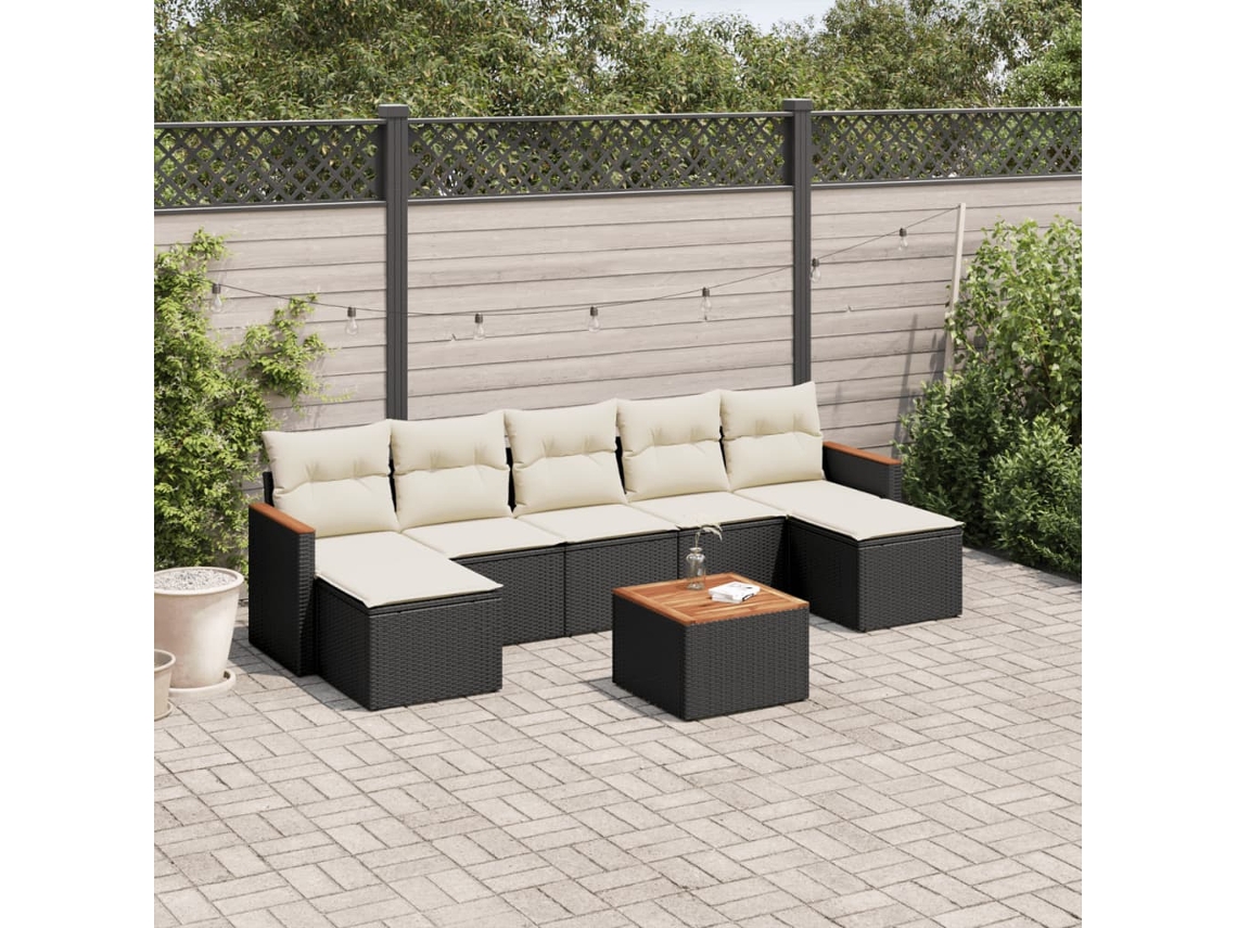Conjunto de 8 sofás de jardín con cojines de mimbre sintético negro, Dkd Home Decor