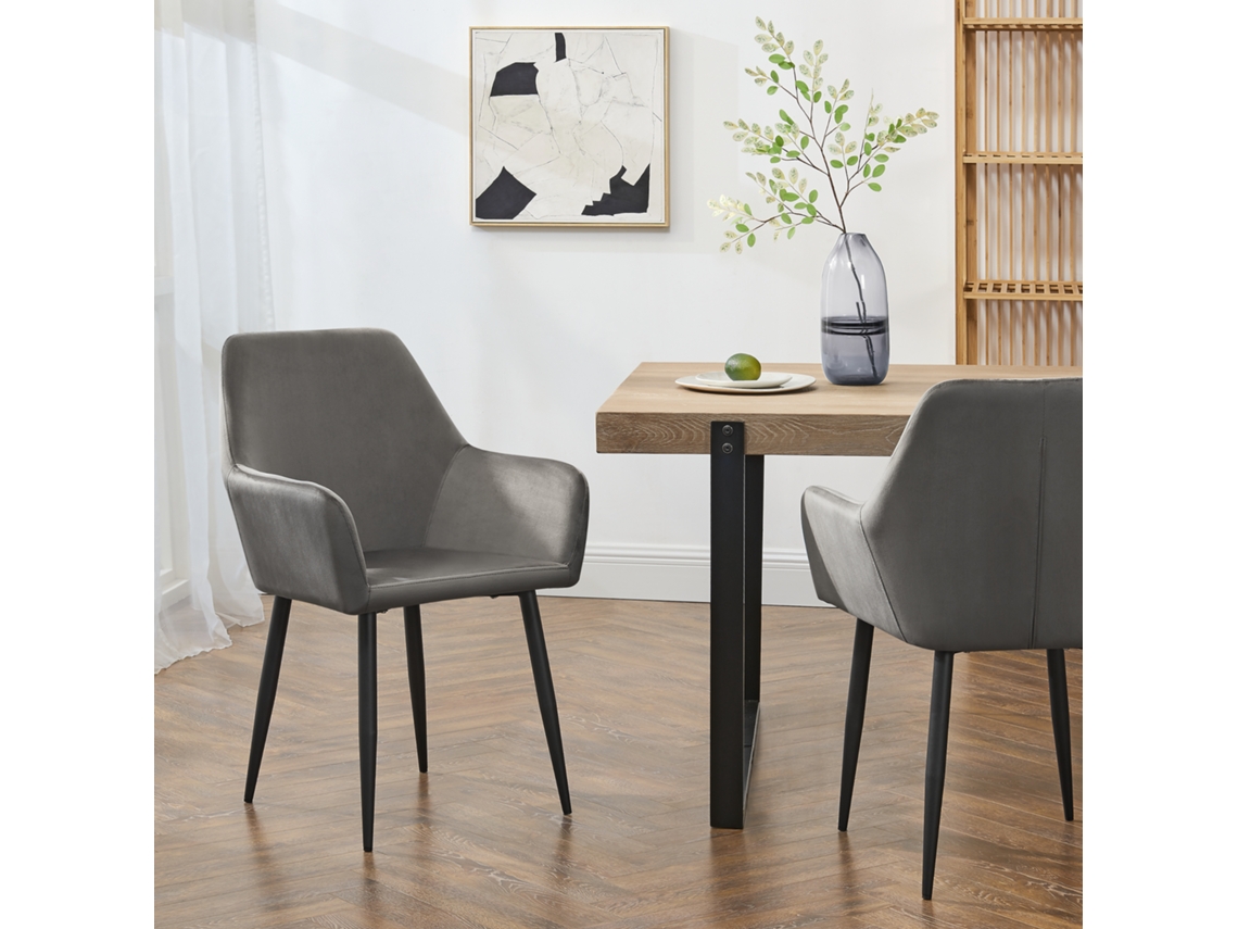 Conjunto de 2 cadeiras de jantar Hollola em veludo e aço 86 x 57 x 56 cm - Cinza escuro [en.casa]
