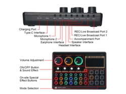 Tarjeta De Sonido Externa X6mini Con Mezclador Para Streaming, Grabación, Karaoke, Bluetooth, Efectos Y 14 Botones Iluminados.