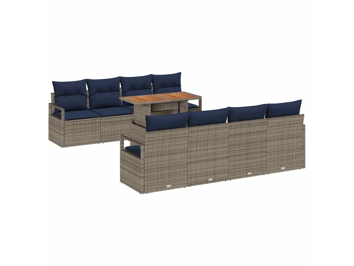 Maison Exclusive - Conjunto De Sofá De Jardín Con Cojín 9 Pcs Gris Y Marino