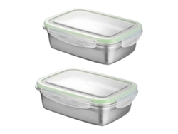 2 Cajas De Almuerzo De Acero Inoxidable Portátiles Con Tapa Hermética Contenedores De Comida (verde 850ml + 350ml) 19,4x14x7cm Verde