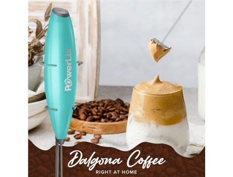 POWERLIX Espumador de Leche Eléctrico de Mano Batidora Leche Espuma Con Soporte de Acero Inoxidable 15-20S Potente 19000 Rpm Batidor para Café
