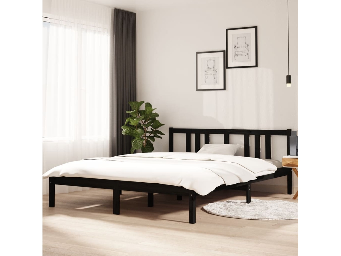 Estructura De Cama Doble Sin Colchón Madera Negro 150x200 Cm
