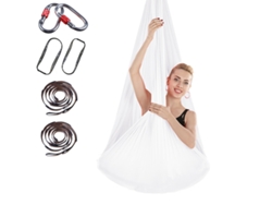 Hamaca de yoga de 400 x 280 cm con correa de extensión y cierre (blanca)