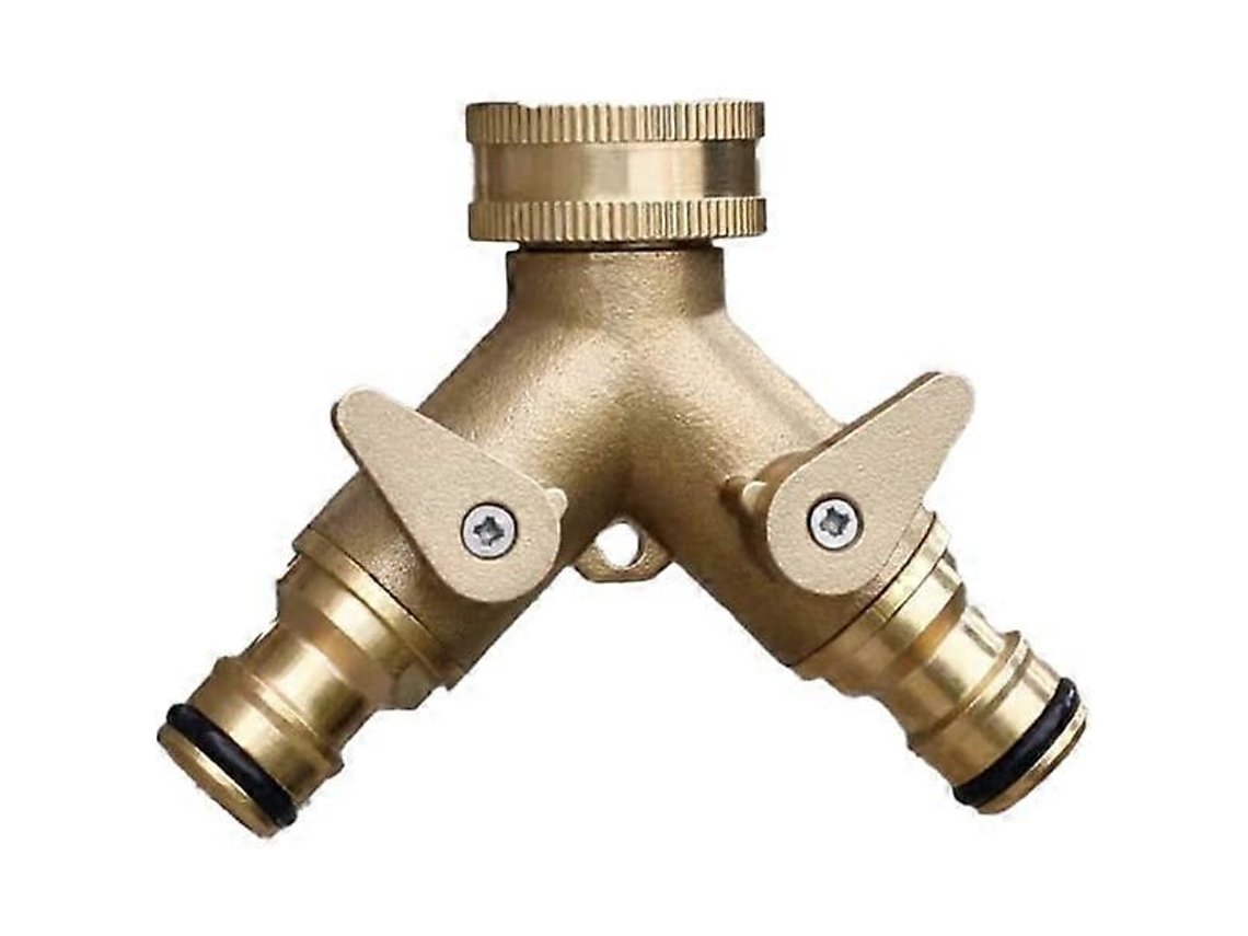 Conector De Latón De 2 Vías Acoplamiento Grifo Con Válvulas Individuales Amarillo Blanco
