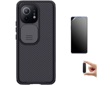 Kit Carcasa, Protector y Soporte Xiaomi Mi 11 Lite 5G Ultimatte Nillkin Camshield Negro