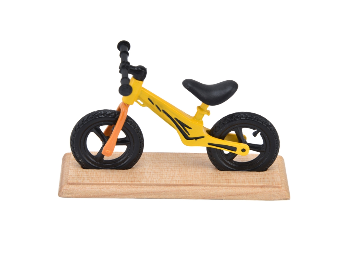 Bicicleta Miniatura De Metal Y Madera Para Decoración De Casas De Muñecas - Amarilla
