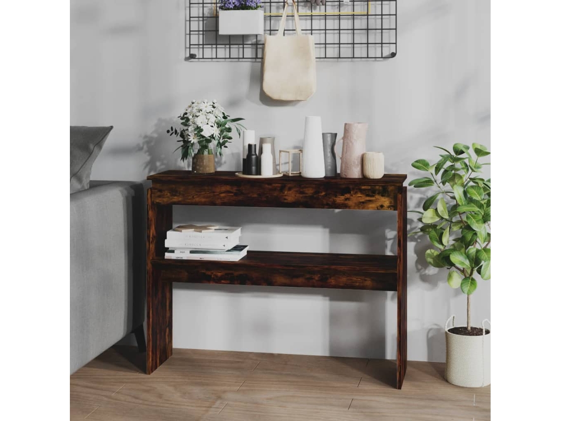 Mesa Consola Madera Contrachapada Roble Ahumado 102x30x80 Cm